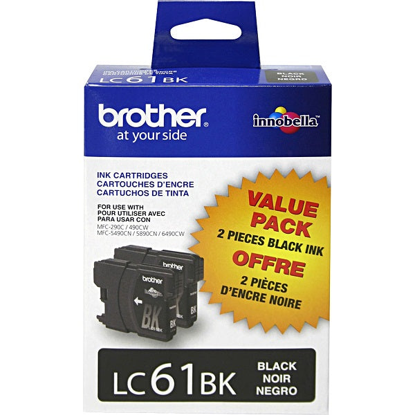 Brother Black Ink Cartridge Twin Pack (2 Pack of OEM# LC61BK) (2 x 450 Yield)