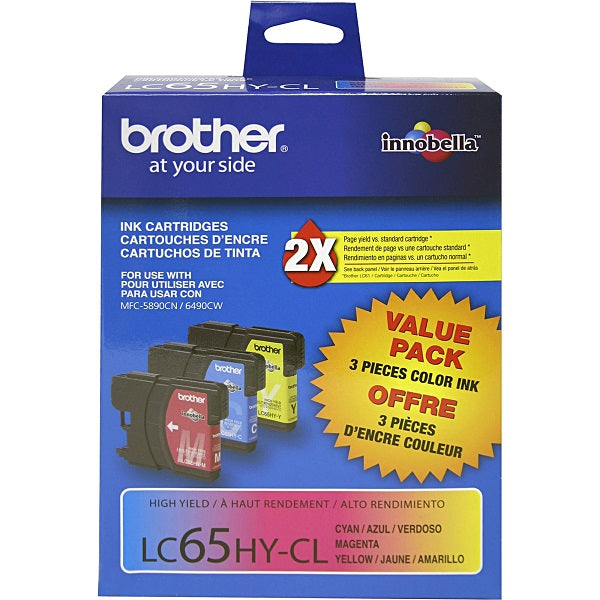Brother C/M/Y Ink Cartridge Combo Pack (Includes 1 Each of OEM# LC65HYC LC65HYM LC65HYY) (3 x 750 Yield)