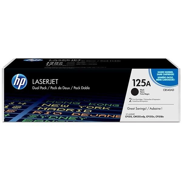 HP 125A Toner Cartridge - Black, 2 Pack (CB540AD) FACTORY SEALED New