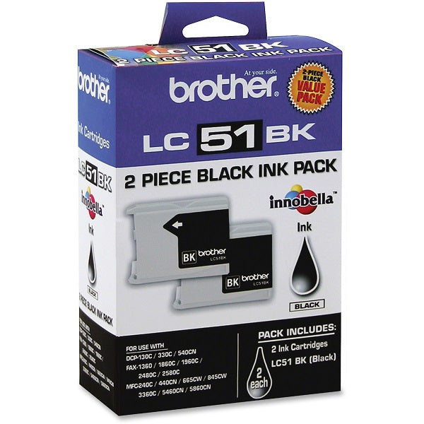 Brother Black Ink Cartridge Twin Pack (2 Pack of OEM# LC51BK) (2 x 500 Yield)