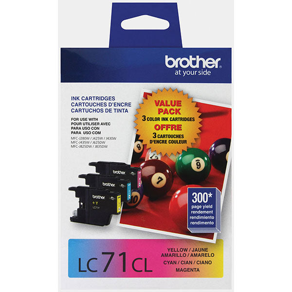 Brother C/M/Y Ink Cartridge Combo Pack (Includes 1 Each of OEM# LC71C LC71M LC71Y) (3 x 300 Yield)