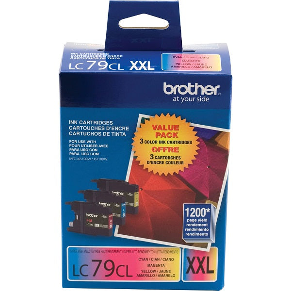 Brother Super High Yield C/M/Y Ink Cartridge Combo Pack (Includes 1 Each of OEM# LC79C LC79M LC79Y) (3 x 1200 Yield)