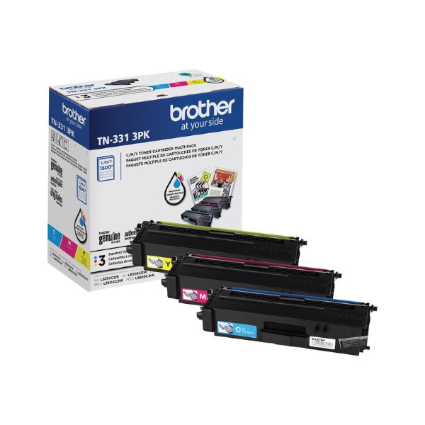 Brother Standard Yield Color Toner Cartridge Multi-Pack (Cyan Magenta and Yellow) (Includes TN331C TN331M TN331Y) (1500 Yield)