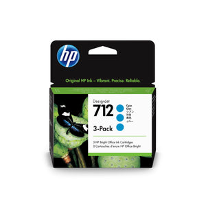 HP 712 (3ED77A) Cyan Original Ink Cartridge (3 Pack)