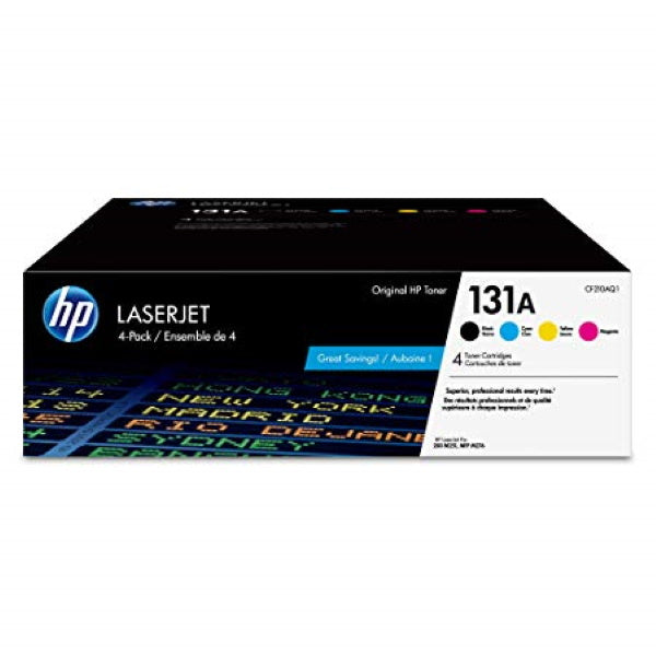 HP 131A (CF210AQ1) 4-Pack Black Cyan Magenta Yellow Original LaserJet Toner Cartridges (Blk Yield 1520/CMY x 1800 Yield)