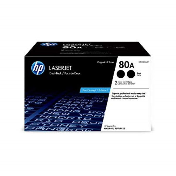 HP 80A (CF280AD1) 2-Pack Black Original LaserJet Toner Cartridges (2 x 2560 Yield)