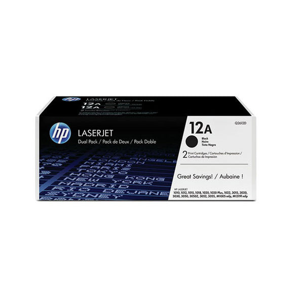 HP 12A (Q2612D) Black 2-pack Original LaserJet Toner Cartridges (4000 Yield)
